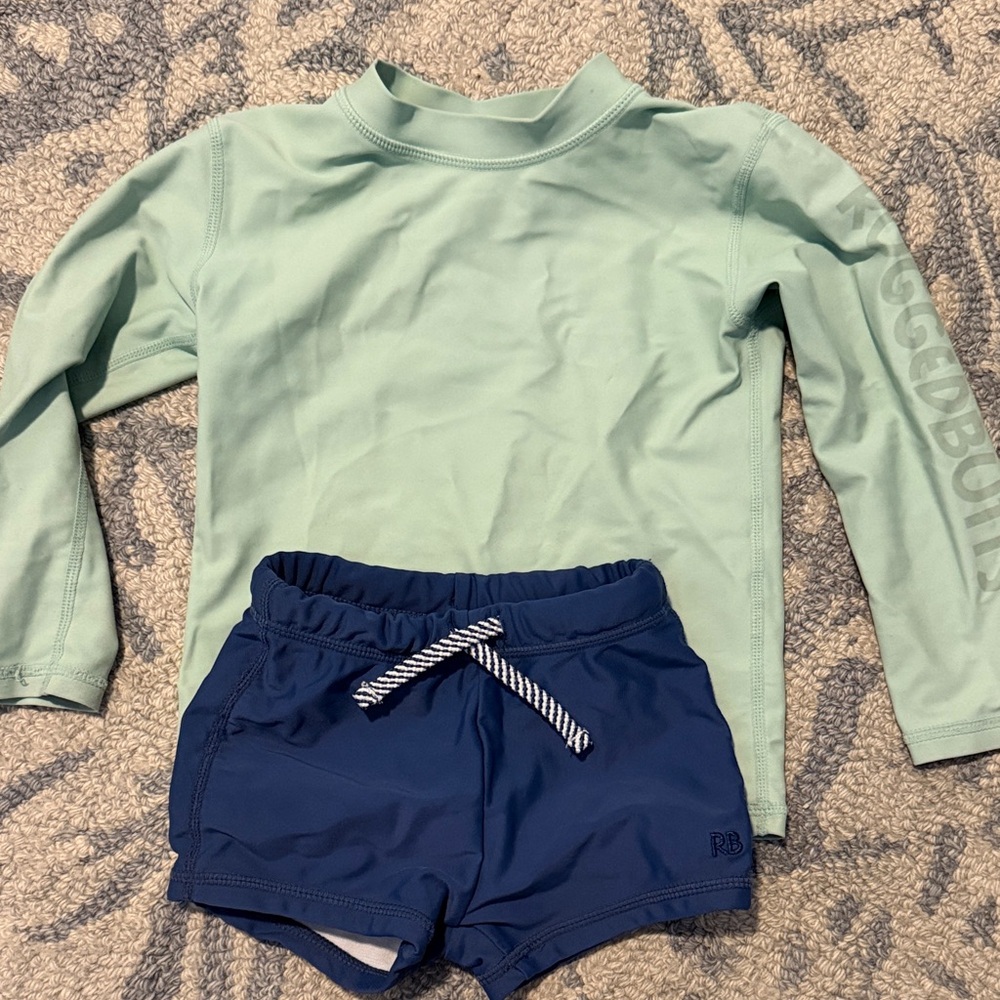 Mint Green and Navy Kids Rashguard Set
